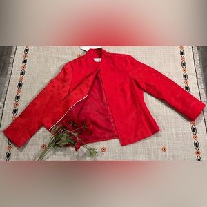 Erin London Spring Jacket Blazer Coat Mandarin - Red Open Front Small Dots